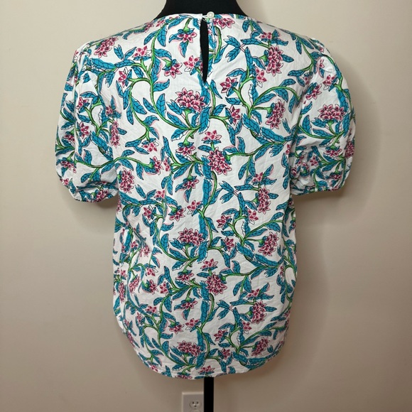 J. Crew Factory Blue White Pink Floral Smocked Top - Picture 5 of 11